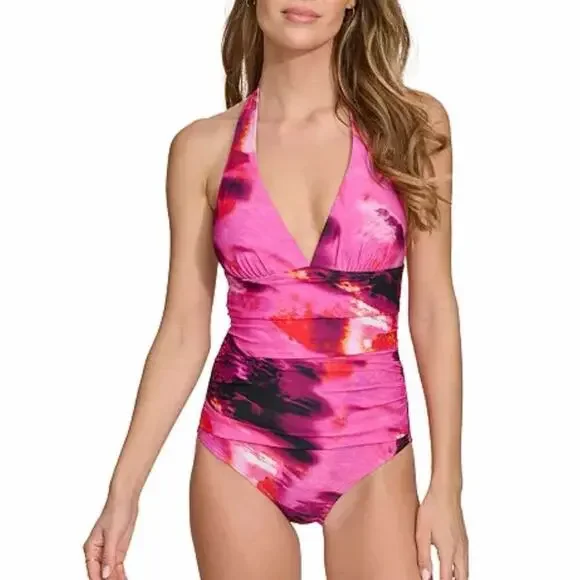 DKNY Tie-Back Halter-Style One-Piece Swimsuit Size Medium - Picture 8 of 11